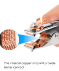 Heavy-Duty 500A Copper Welding Ground Clamp, Electroplated US Type Earth Clip, showing copper strip for better contact