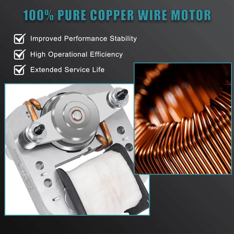 Fan Motor Replacement for Broan Nutone 663 688 678 671 659 662 668 670 689 669 663-C 688-C 663-E 688-E 678-C 678-D 678-F Bathroom Exhaust Fan Motor, S97012038 Ventilation Fans Motors, 50CFM, close-up of copper wire motor with efficiency features.