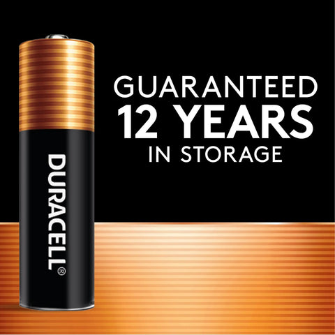 Coppertop AA Alkaline Batteries With Power Boost For Home And Office Use showing 12-year storage guarantee