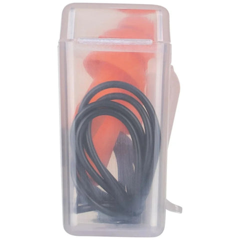 Corded Reusable Earplugs With 25dB NRR in bright orange case for construction and loud environments, flexible tip, pack of six