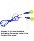 Comfortable Foam Push In Earplugs With Corded Design, 28 dB Noise Reduction Rating, 100 Pair Pack In Clean Poly Bag, close-up view