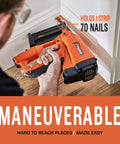 Cordless 18 Gauge Brad Nailer for Finish Carpentry Lightweight 4.25 lb in use for installing trim with precise nail placement.