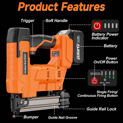 Cordless 18 Gauge Brad Nailer and Stapler in a 2 in 1 kit with two 4.0Ah batteries, fast charger, and 800 nails and 800 staples