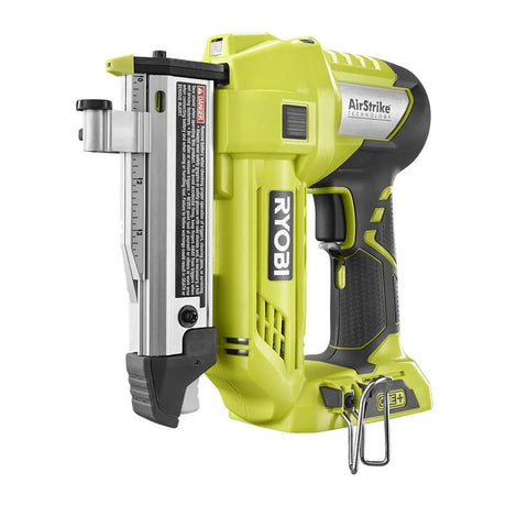 Cordless AirStrike 23-Gauge Pin Nailer Kit for 18V ONE+ in bright green and black design, shown from side, includes 2.0Ah battery.