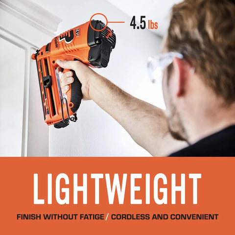 Cordless 16 Gauge Angled Finish Nailer With Battery Power And No Compressor Needed Model 902400 used on crown molding installation