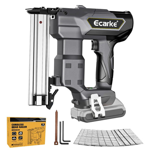 Dewalt 18GA Cordless Brad Nailer delivers precise upholstery and light woodworking fastenings with 1000 nails, black and silver design.