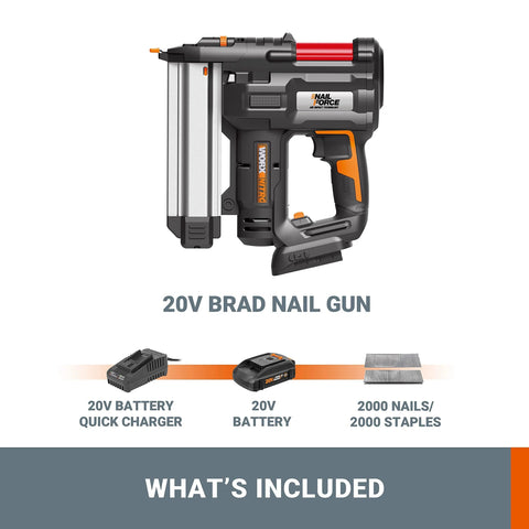 20V cordless 2-in-1 brad nailer and stapler for trim, cabinetry, and light framing with included 2.0Ah battery and charger