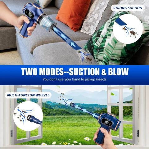 Cordless Bug Vacuum Catcher With USB Rechargeable Power for home office and car use, handheld insect sucker for spiders and moths.