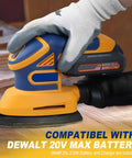 Person using Cordless Detail Sander DeWalt 20V Max Battery Compatible Brushless 12000 OPM on a wooden surface