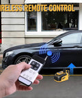 Cordless 5 Ton 18V Electric Car Jack Kit in use with remote control near sedan for roadside emergency repair