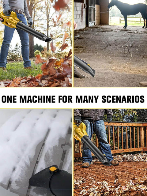 Cordless Leaf Blower With Dewalt 20V Max Battery Compatibility, 6 Speed Levels, 500 CFM Air Flow, 150 MPH Wind in use for leaves, snow, dirt
