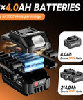 Cordless 18 Gauge Brad Nailer and Stapler in a 2 in 1 kit showing two 4.0Ah batteries and fast charger for seamless use