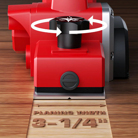 Milwaukee Cordless Three And One Quarter Inch Wood Planer with Brushless Motor 18V showing planing width adjustment knob.