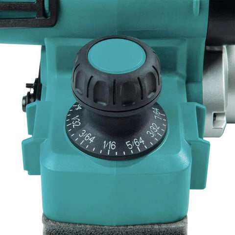 Close-up of adjustment dial on Cordless 18V LXT Brushless 3-1/4 Inch Planer With AWS For Dust Extraction