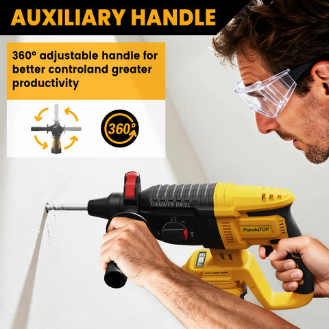 Person using Cordless SDS Plus Rotary Hammer Drill For Dewalt 20V Max Brushless With 4 Modes And 5 Drill Bits on wall