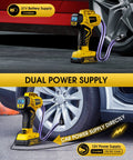 Portable Tire Inflator With Dual Power Modes, 21V Cordless Rechargeable Battery Powered Air Compressor by a car wheel