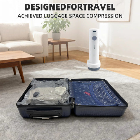 Cordless vacuum pump for travel storage compressing clothes in suitcase