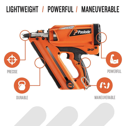 Effortlessly speed up framing with a cordless XP Framing Nailer, side view showing features like lightweight, durable, and powerful.