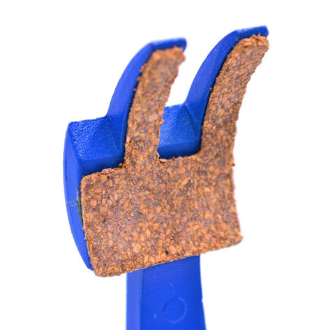 Close-up of cork lining on 4 Prong Cork Lined Clamp on Swivel Bosshead for Laboratory Rigs, showing blue zinc die-cast material.
