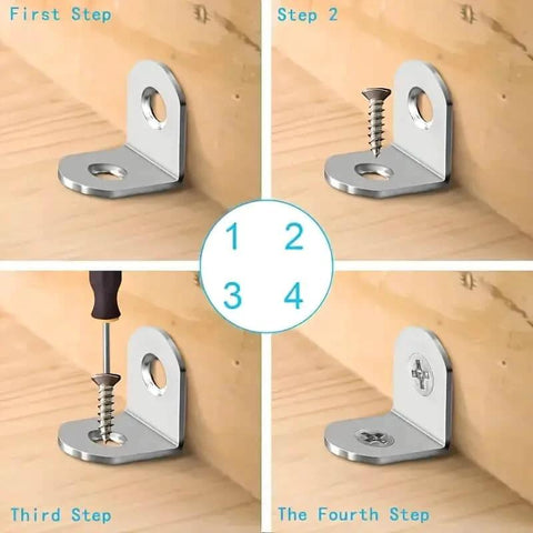 Installation steps of ✝️ 10pcs Corner Bracket Set with Screws, Suitable for Wooden Furniture Like Chairs, Drawers, and Cabinets