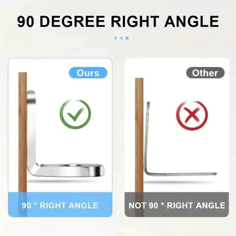 Comparison of 90-degree right angle brackets showing correct and incorrect alignments for 10pcs Corner Bracket Set with Screws.