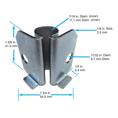 Four Corner Bracket Sockets For Seven Sixteenth Inch Caster Stem Fits Grip Ring Style Stems Up To One And A Quarter Inch Long, detailed dimensions visible