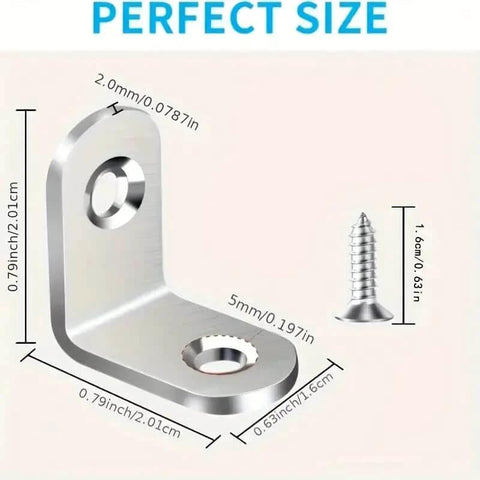 10pcs Corner Bracket Set with Screws, Suitable for Wooden Furniture Like Chairs, Drawers, and Cabinets. designed for smooth motion and stable alignment in automation and mechanical systems, bracket dimensions shown.