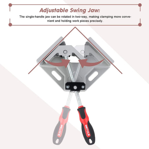 Corner Clamp Set For Woodworking Four Pack With Ninety Degree Right Angle And Adjustable Pro Grade Swing Jaw Clamps For Framing And Joinery