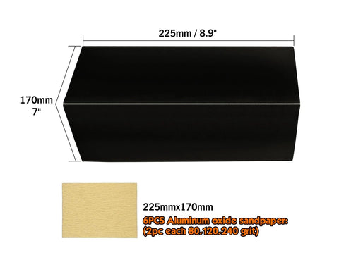 Drywall Corner Sander Kit With Two Sided Pad And Six Sandpapers Included, dimensions 225mm x 170mm, includes 3 grit options.