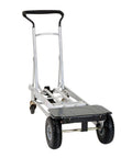 Front view of ✝️ COSCO 4-in-1 Folding Series Hand Truck with Flat-Free Wheels, featuring durable metal frame and ergonomic handle.