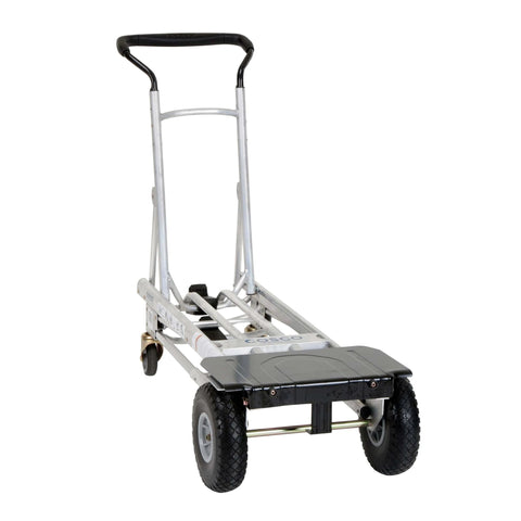 Front view of ✝️ COSCO 4-in-1 Folding Series Hand Truck with Flat-Free Wheels, featuring durable metal frame and ergonomic handle.