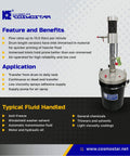 COSMOSTAR P0204 2:1 Air Operated Pneumatic Oil/Chemical Transfer Pump (Stainless Steel Type, 5 Gallon Drum) displayed with features list