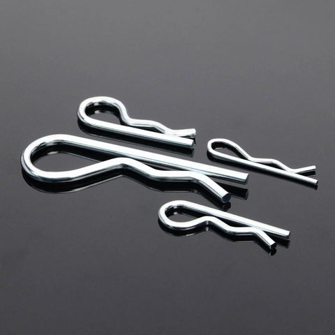 150 Pcs Cotter Pin Assortment Kit With R Shape Hitch Pin Clips, displayed in varying sizes on a black background.