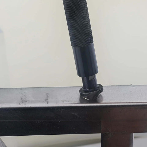 Close-up of Premium Countersink Deburring Hand Reamer Set with HRC64 Hardened HSS Steel Heads in use on metal surface