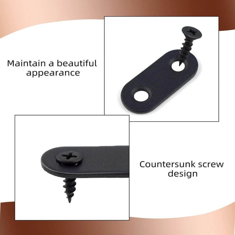 ✝️ 20 Pack Flat Straight Brace Flat Straight Bracket Stainless Steel Flat Plate Straight Brackets Repair Mending Bracket Plate for Wood Furniture Metal Mending Joining Plates with Screws (Black) shown close-up with countersunk screw design