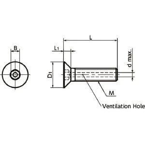 Technical drawing of ✝️ 10-Pack Made in Japan SVFCS-M8-20 NBK Hex Socket Countersunk Head Vacuum Vented Screws with ventilation hole