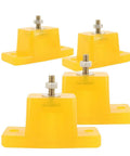 Experience quieter operation with this upgraded anti vibration base pad for outdoor air conditioners, delivering superior shock absorption, vibration isolation, and noise reduction thanks to beef tendon material and a thickened floor bracket, 4 pack, showing yellow pads with bolts.