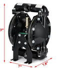 Front view of Cozyel Air-Operated Diaphragm Pump Double Diaphragm Pump 1 inch Inlet & Outlet, aluminum body, 33 inches tall