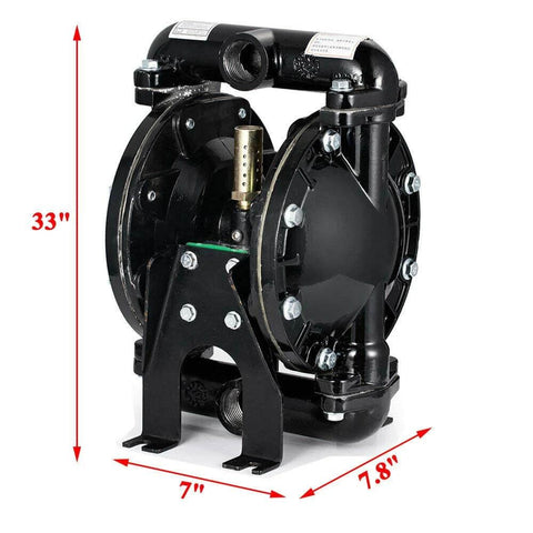 Front view of Cozyel Air-Operated Diaphragm Pump Double Diaphragm Pump 1 inch Inlet & Outlet, aluminum body, 33 inches tall