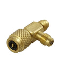CPS AVT45 1/4 inch SAE female knurl to 1/4 inch SAE male adapter fitting for hydraulic and pneumatic systems, brass finish, compact unit.