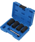 Open blue storage box with Cr Mo Steel Screw and Fastener Extractor Set with 17mm 19mm 21mm 22mm metric sizes.
