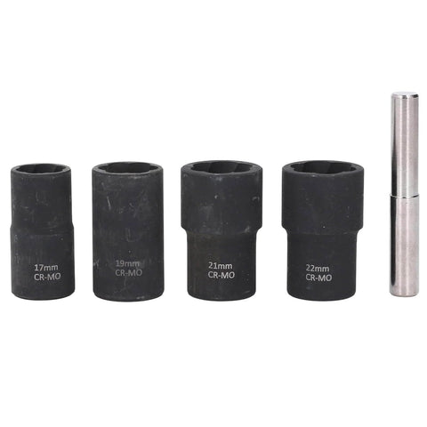Cr Mo Steel Screw And Fastener Extractor Set With 17mm 19mm 21mm 22mm Metric Sizes shown with sockets and tool