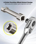 Close-up of a nickel-plated One Half Inch Drive Strut Channel Impact Socket Five Inch Deep Cr-V with 12-point design.
