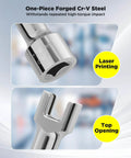Durable 1/2 in drive impact socket with 5 in extension, 12-point design, crack-resistant chrome finish, laser printing, top opening, Cr-V steel