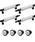 Eight Piece Crack Pattern White Ceramic Cabinet Pulls And Drawer Knobs Set in Antique Black with durable zinc alloy and ceramic hardware