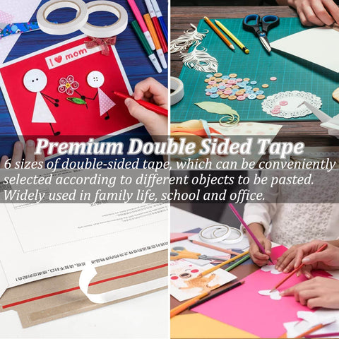 Six Roll Multi Size Double Sided Craft Tape Set For Scrapbooking Card Making Gift Boxes Arts And Photography Ultra Sticky Tape Gift Wrapping Paper Backing Translucent Cotton Paper Layer shown with crafts and projects