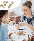 Women crafting with Hidden Brass Hinges 20 Pack 20x4mm Concealed Hinge Set for Jewelry Boxes and Small Woodworking Projects on the table.