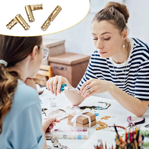 Women crafting with Hidden Brass Hinges 20 Pack 20x4mm Concealed Hinge Set for Jewelry Boxes and Small Woodworking Projects on the table.