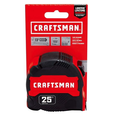 Front view of 25-Ft Tape Measure with Fraction Marketing, Retractable, Manual-Locking Blade (CMHT37443S) packaging