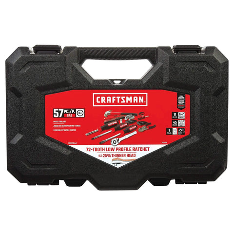 57 Piece Mechanics Tool Set Home Tool Set, Sockets, Ratchet, Screwdrivers, Hammer in black carrying case (CMMT99447)